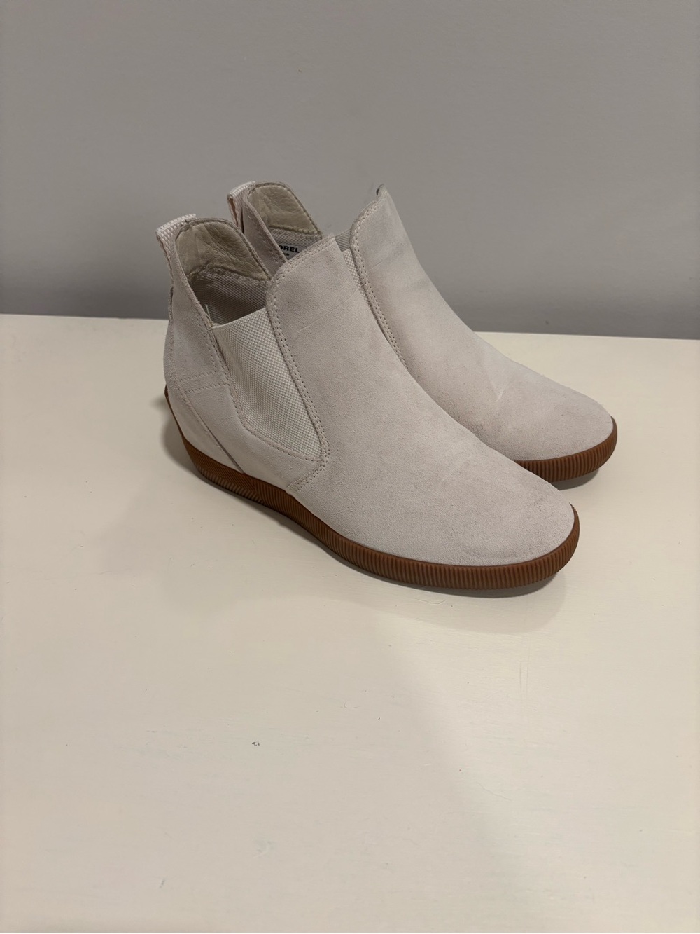 Sorel Suede Wedge Chelsea Ankle Boot in Light Beige
